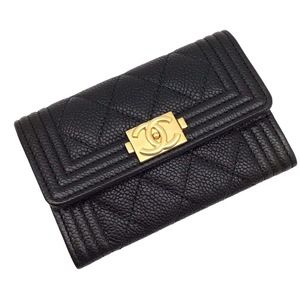 CHANEL Boy Card Case Caviar Skin Black